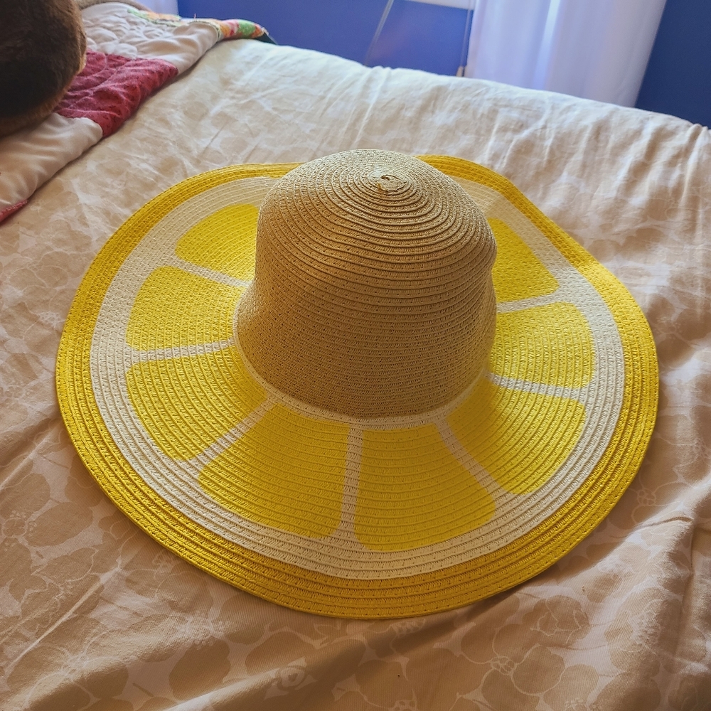 Lemon Print Floppy Sun Hat